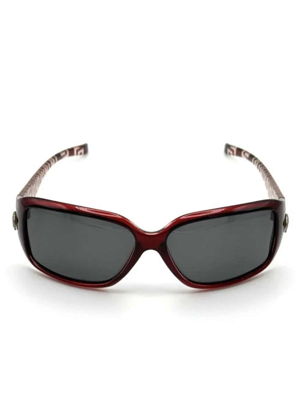 Fashion Rectangular Sunglasses Deep Burgundy Oxblood Frames Temple Medallion